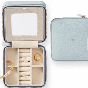 Mark & Graham Small Travel Jewelry Case Robin’s Egg Blue NIB Monogram KCB